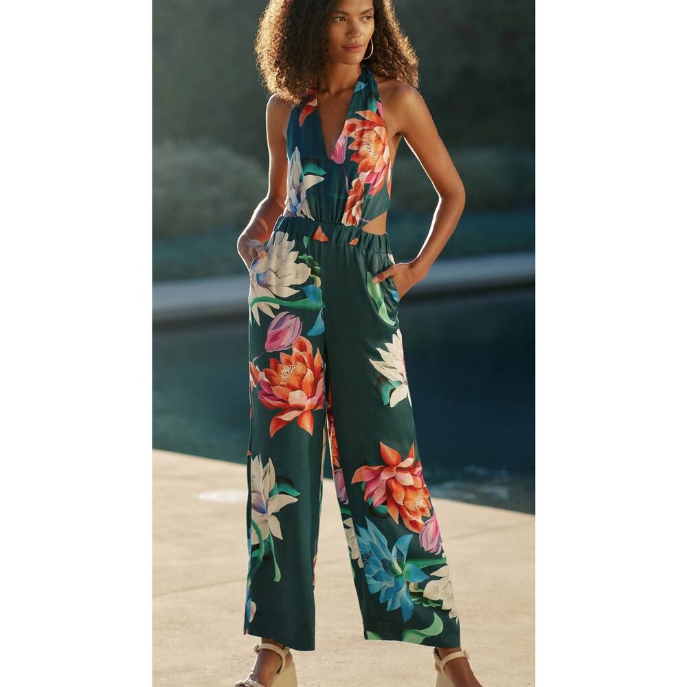 Anthropologie Floral Print Halter Jumpsuit - Size 6